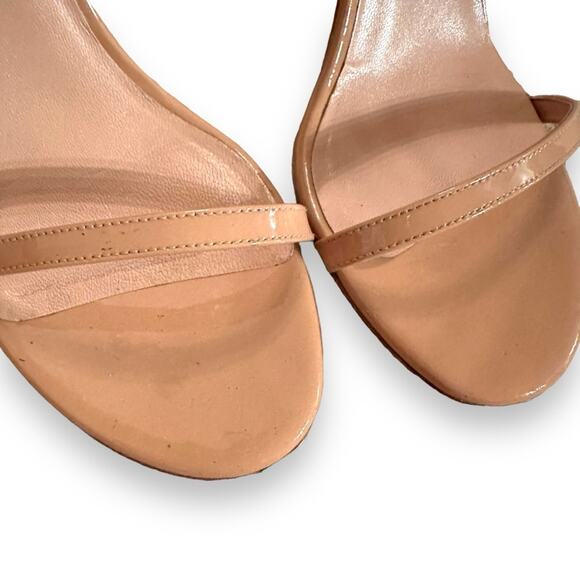 Stuart Weitzman Nudistrong Patent‎ Leather Ankle Wrap High Heel Sandals Sz 9.5 - Picture 7 of 13